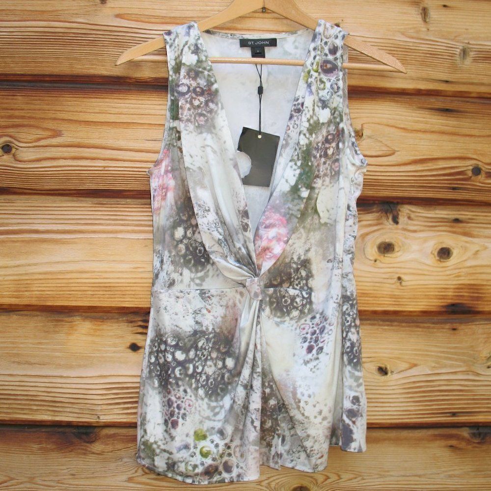 NWT St. john Stretch Silk Jersey Print Sleeveless Blouse Top
